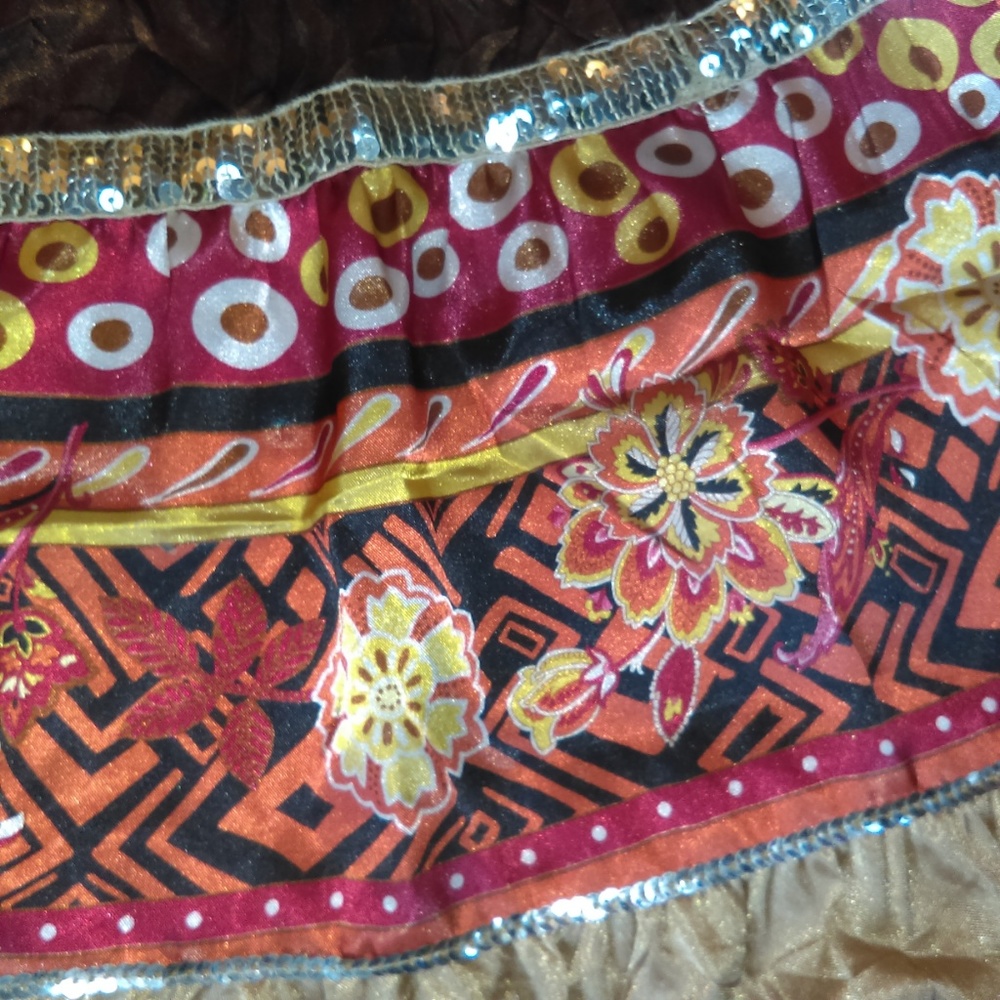 Amy Byer satin skirt and brown sweater